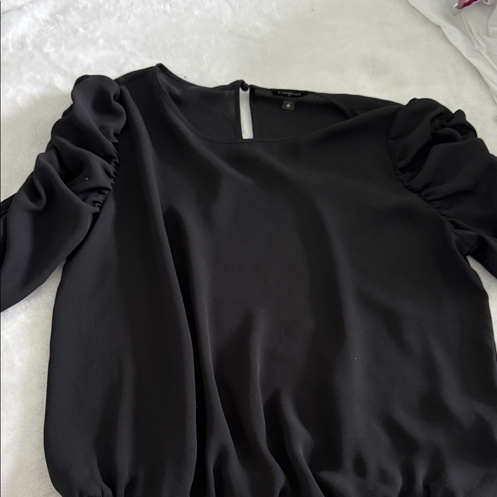 Express Black Ruched Sleeve Blouse